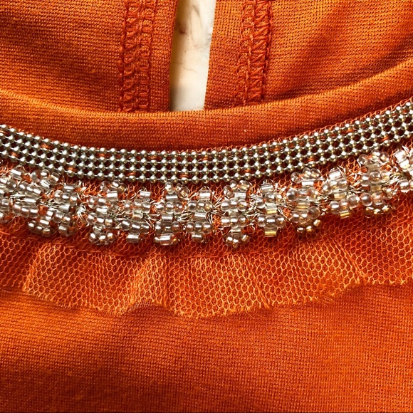 BR Rust Orange Beaded Peplum Top - Picture 5 of 6